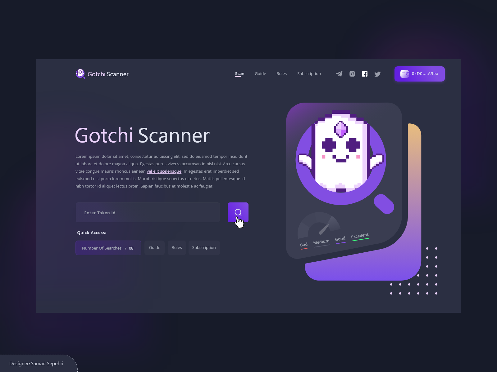 طراحی رابط کاربری و تجربه کاربری سایت Gotchi ScannerUI/UX